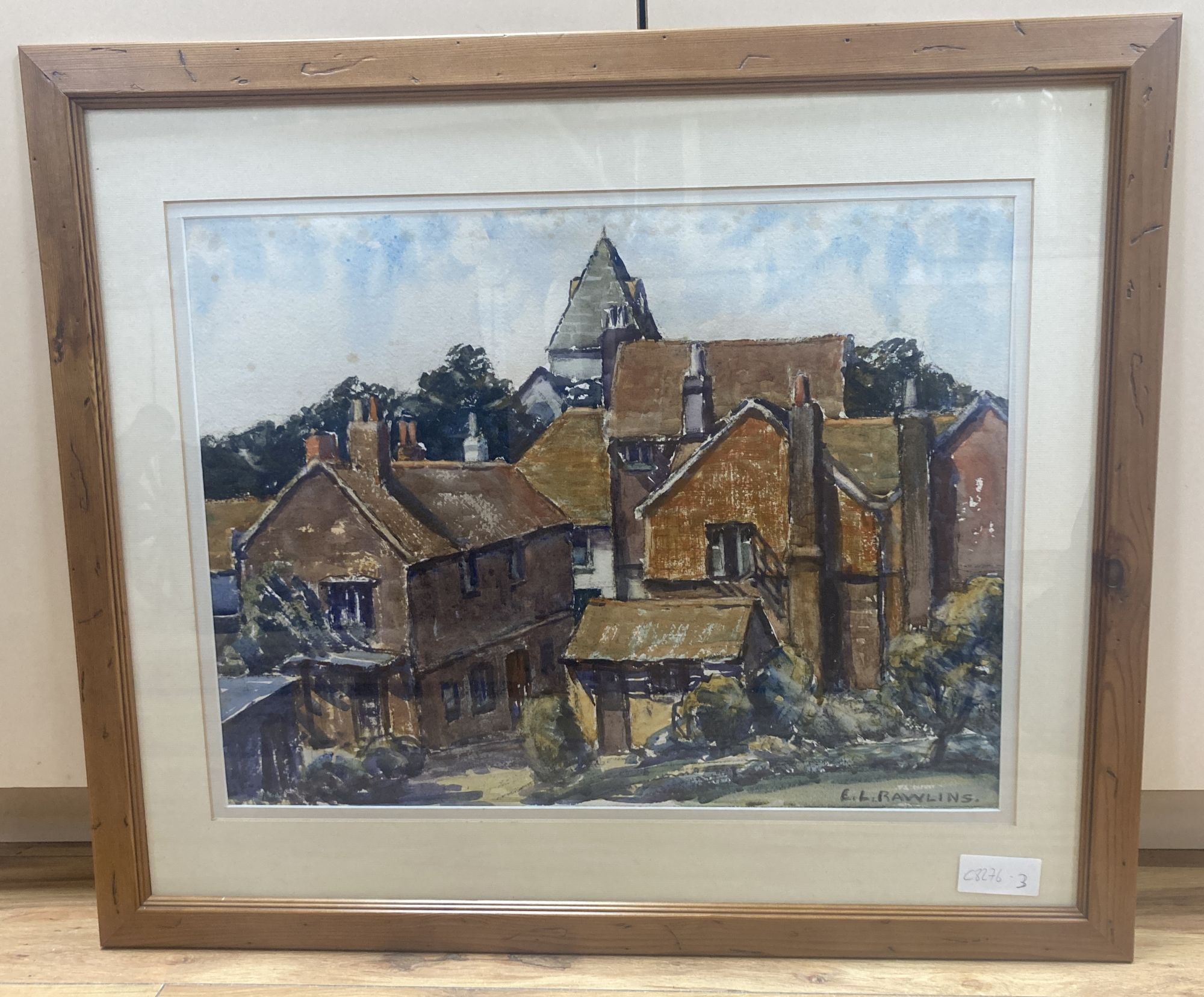 Ethel L. Rawlins (1880-1940), watercolour, Ditchling church from the Sandrock car park, signed, 37 x 49cm